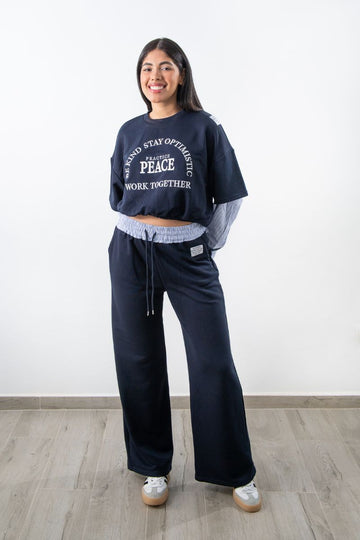Set Deportivo Azul Marino de Cintura Fruncida