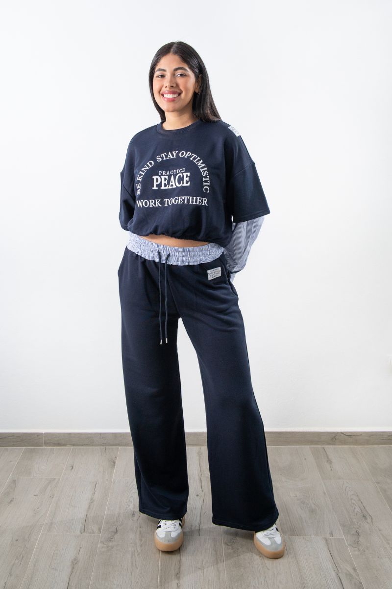 Set Deportivo Azul Marino de Cintura Fruncida
