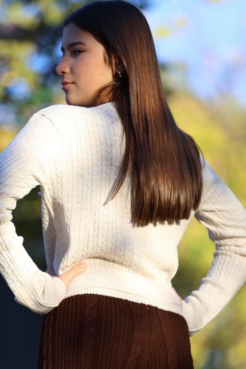Brown Knit Trousers with Braided Design