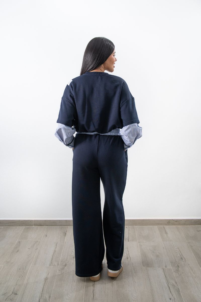 Set Deportivo Azul Marino de Cintura Fruncida
