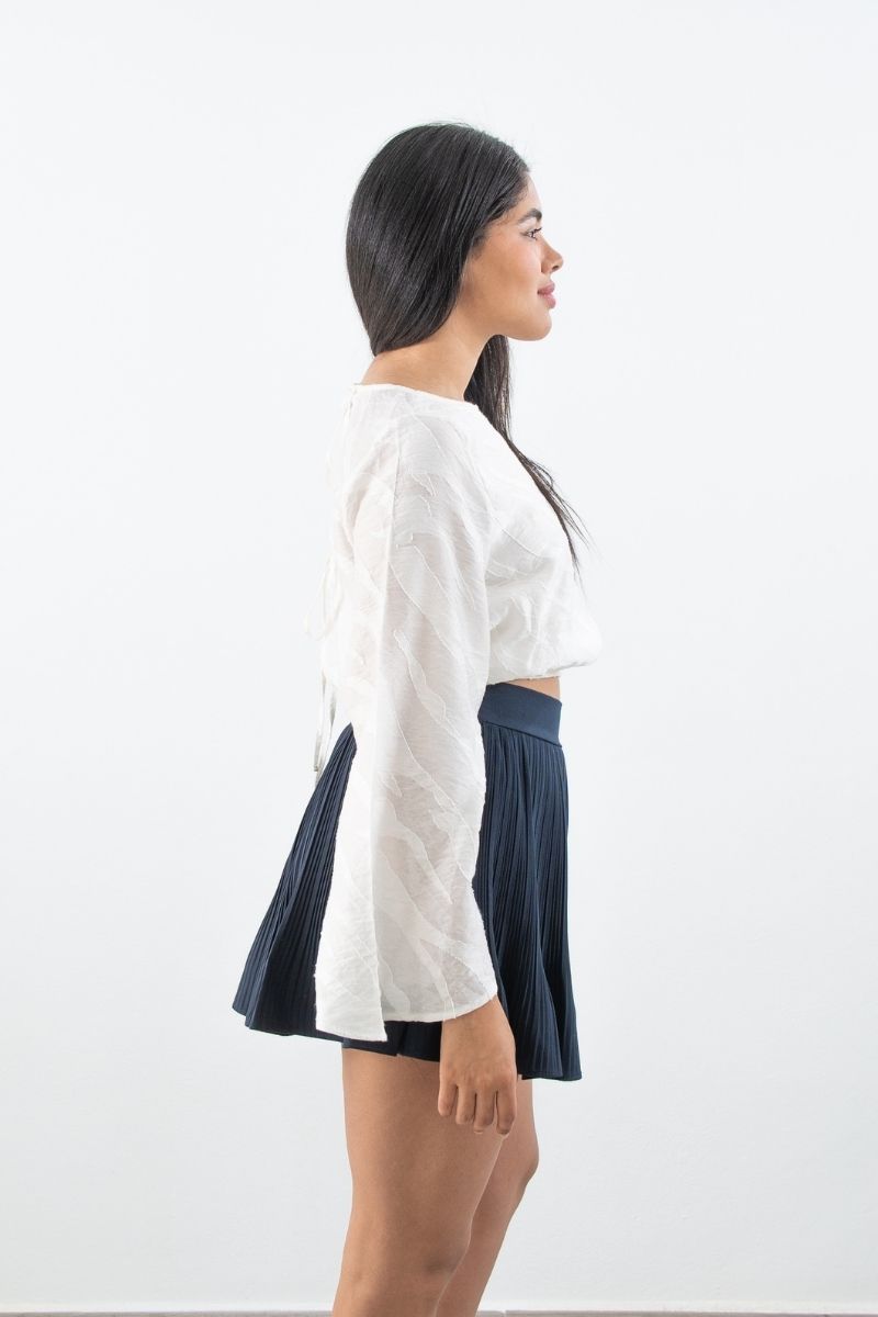 Blusa Ekru Manga Larga Acampanada