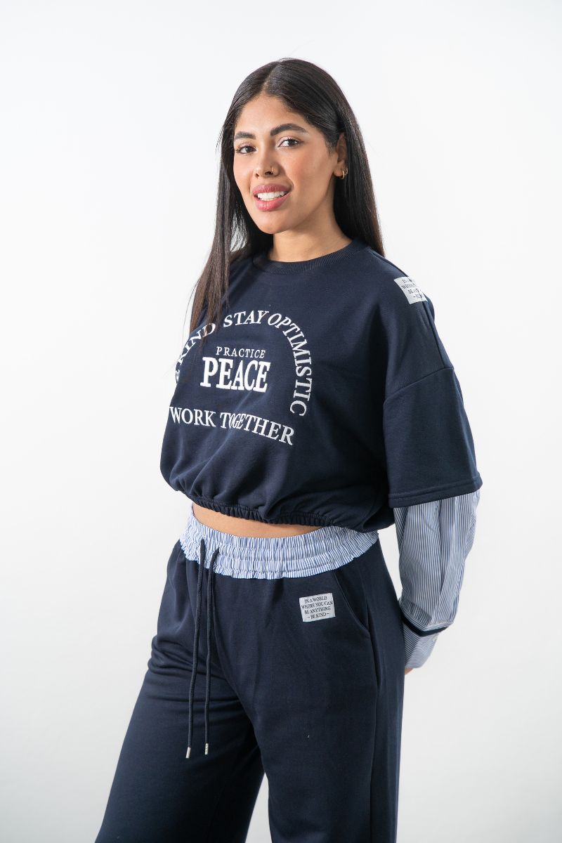 Set Deportivo Azul Marino de Cintura Fruncida