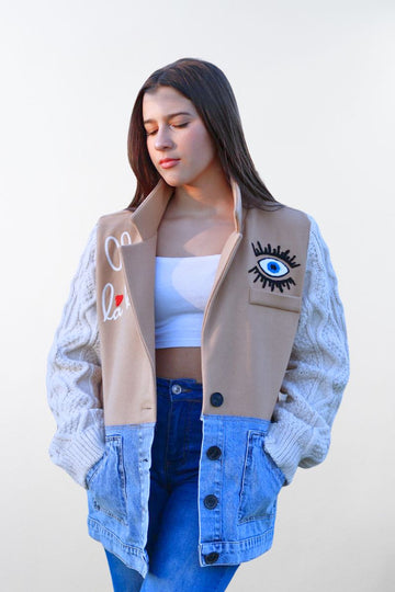 Blazer Tejido Lana & Jean con Aplicaciones