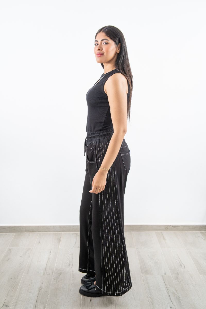 Black Oversized Tracksuit Bottoms with Sparkling Details