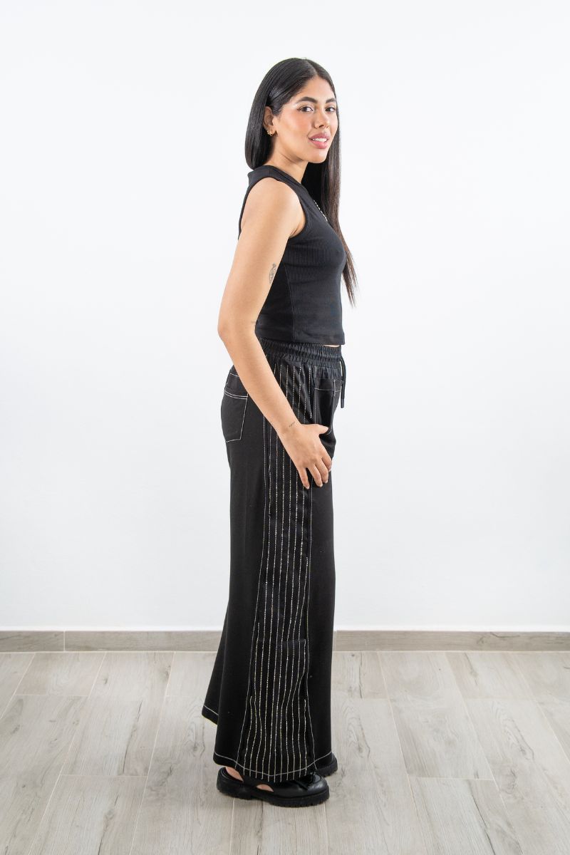 Black Oversized Tracksuit Bottoms with Sparkling Details