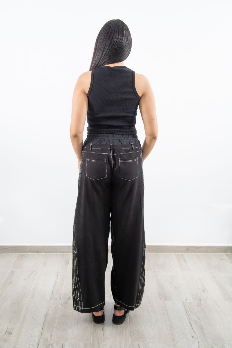 Black Oversized Tracksuit Bottoms with Sparkling Details