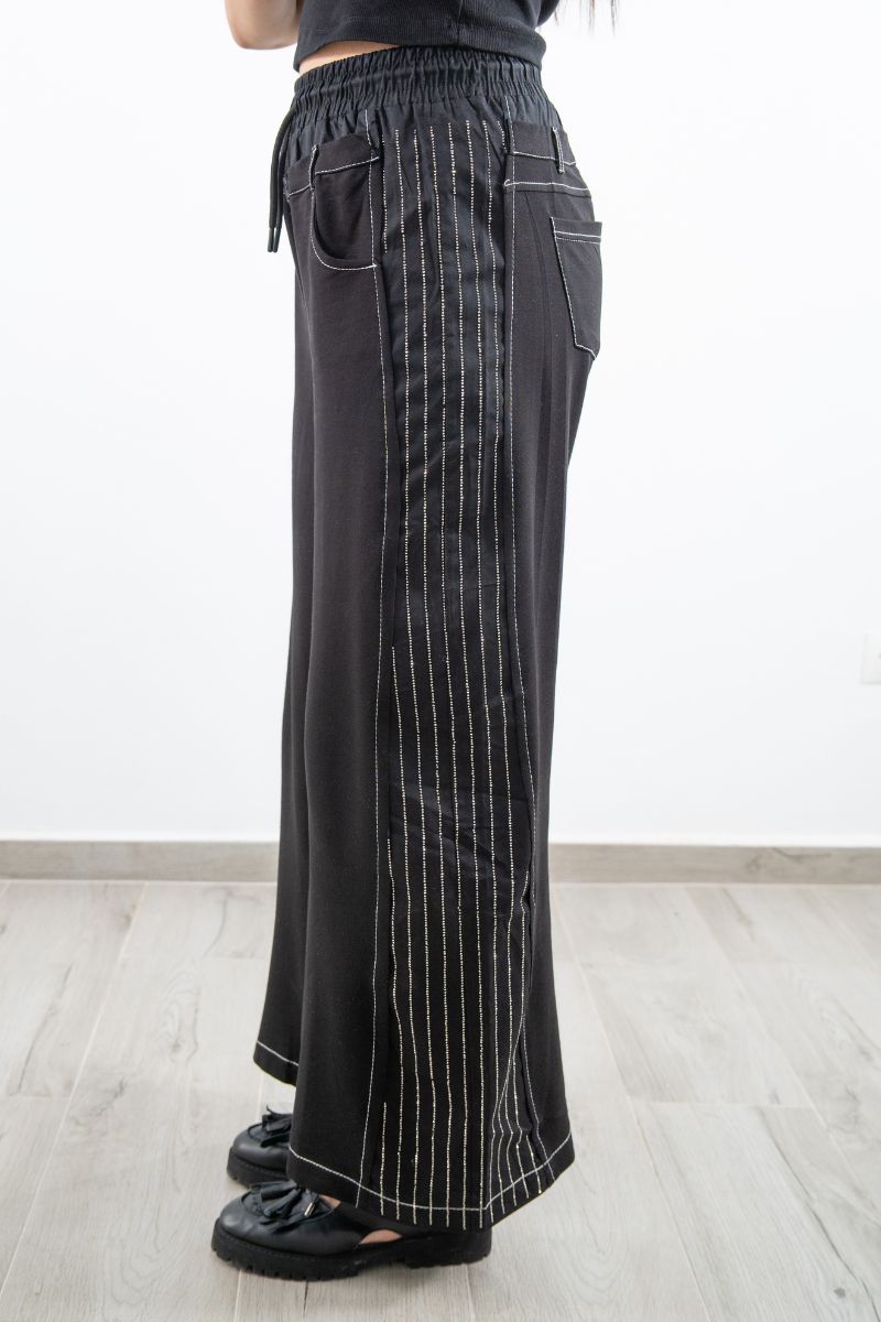 Black Oversized Tracksuit Bottoms with Sparkling Details