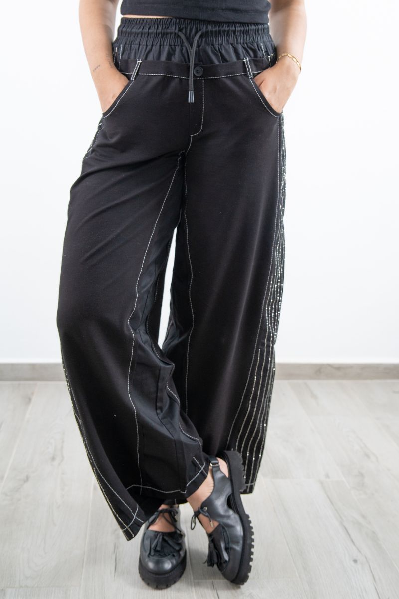 Black Oversized Tracksuit Bottoms with Sparkling Details