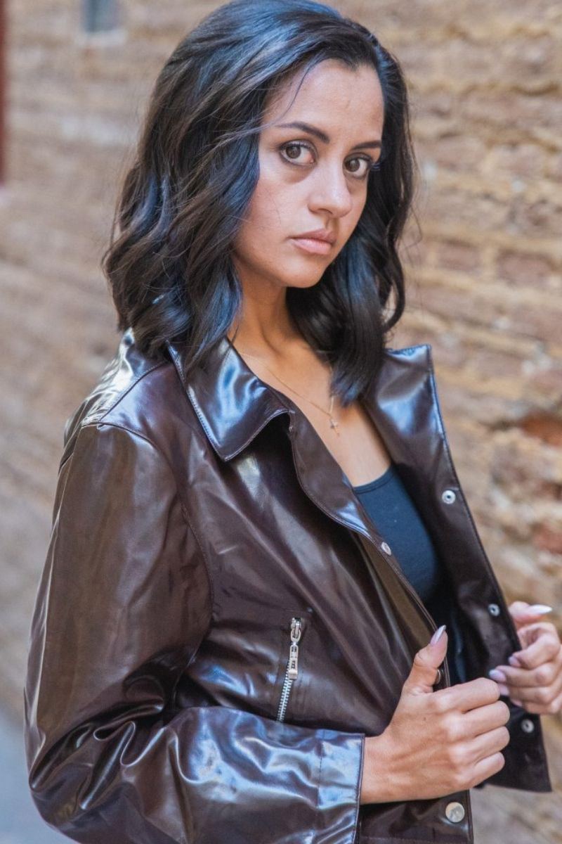 Chaqueta Bipiel Marrón Brillante