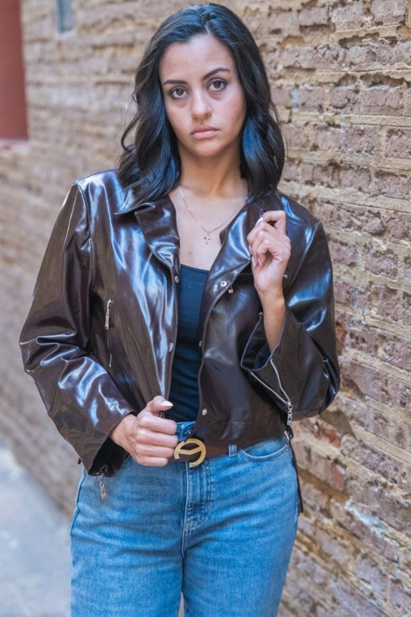 Chaqueta Bipiel Marrón Brillante