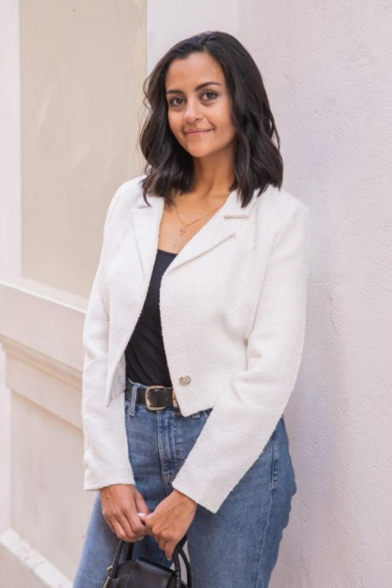White Double-Breasted Short Blazer