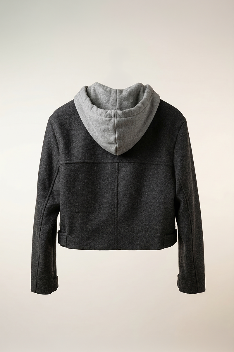 Abrigo Crop con Capucha Removible y Bolsillos Frontales