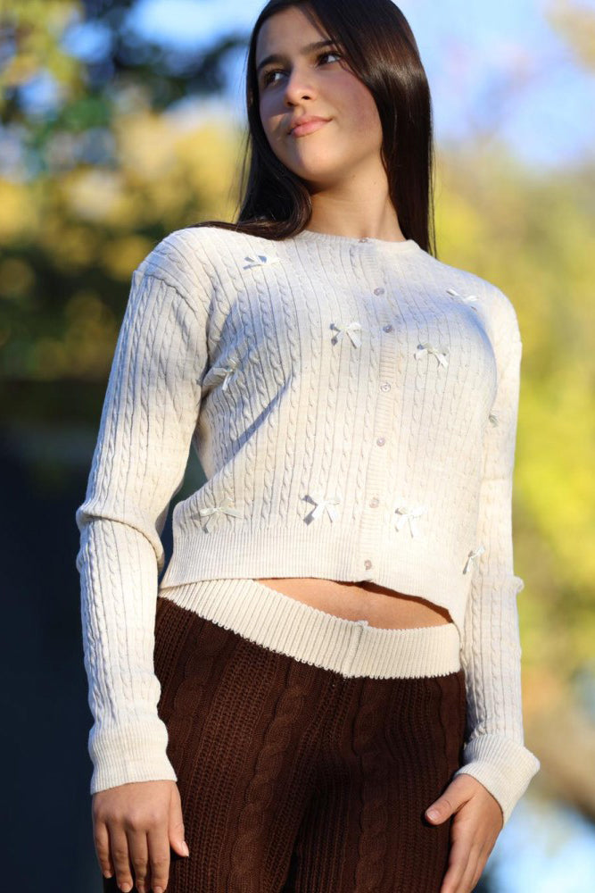 Brown Knit Trousers with Braided Design