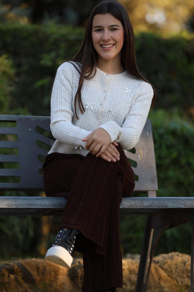 Brown Knit Trousers with Braided Design