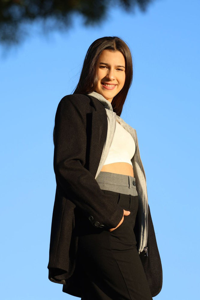 Blazer Largo  con Capucha Interior (Desmontable) y Bolsillos