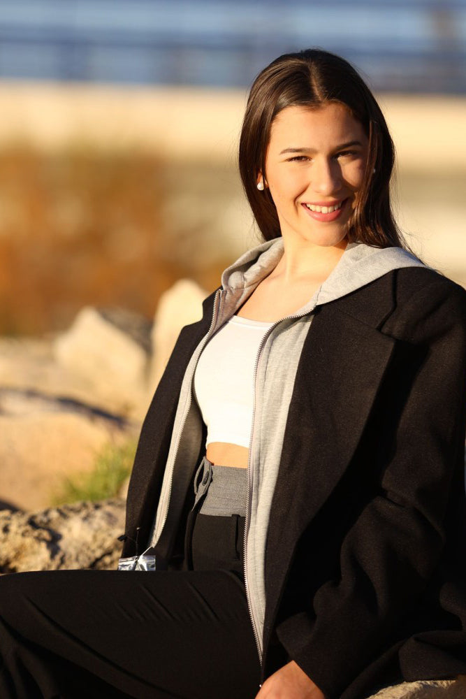Blazer Largo  con Capucha Interior (Desmontable) y Bolsillos