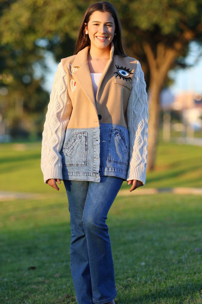 Blazer Tejido Lana & Jean con Aplicaciones