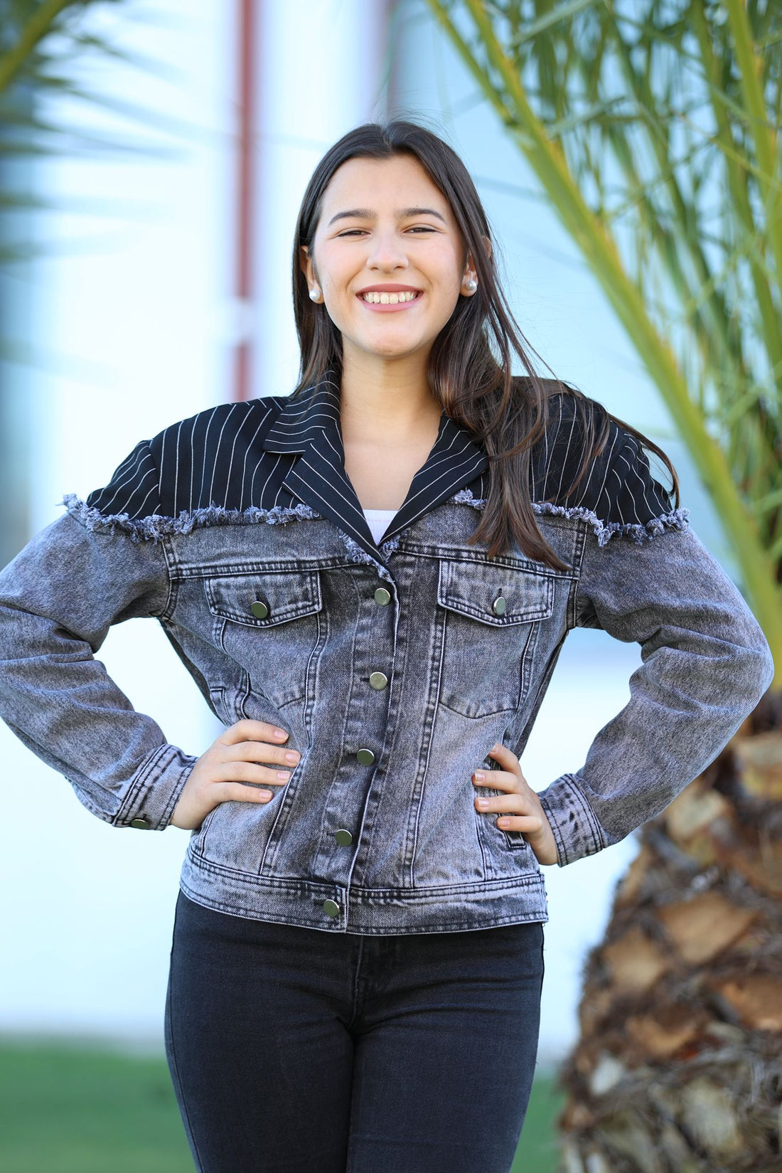 Chaqueta Denim  con Solapa Tipo Blazer