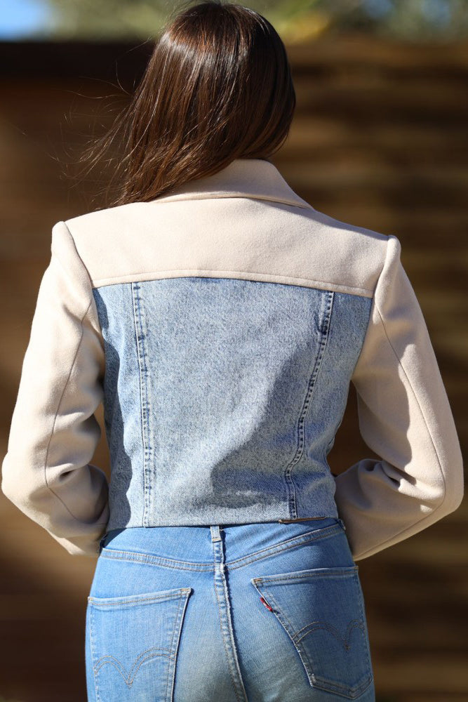 Chaqueta Jean Corte Blazer con Mangas de Lana