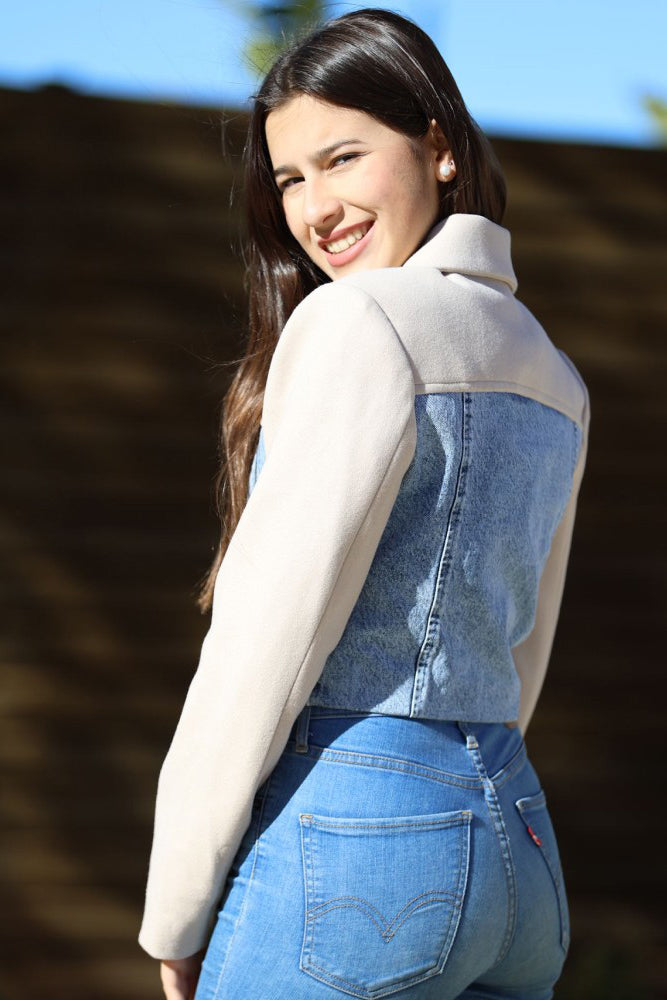 Chaqueta Jean Corte Blazer con Mangas de Lana