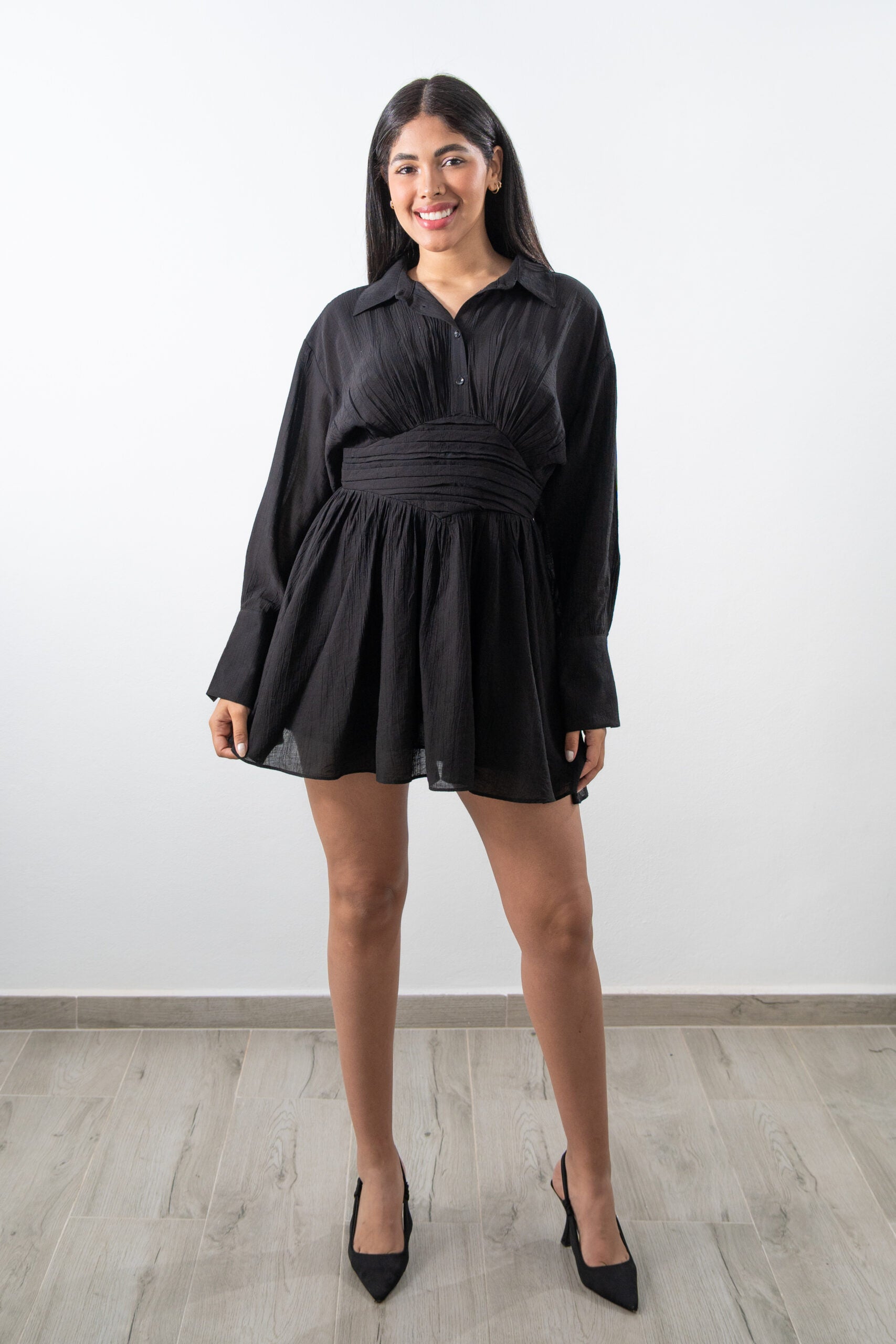 Vestido Camisero Mini Fruncido