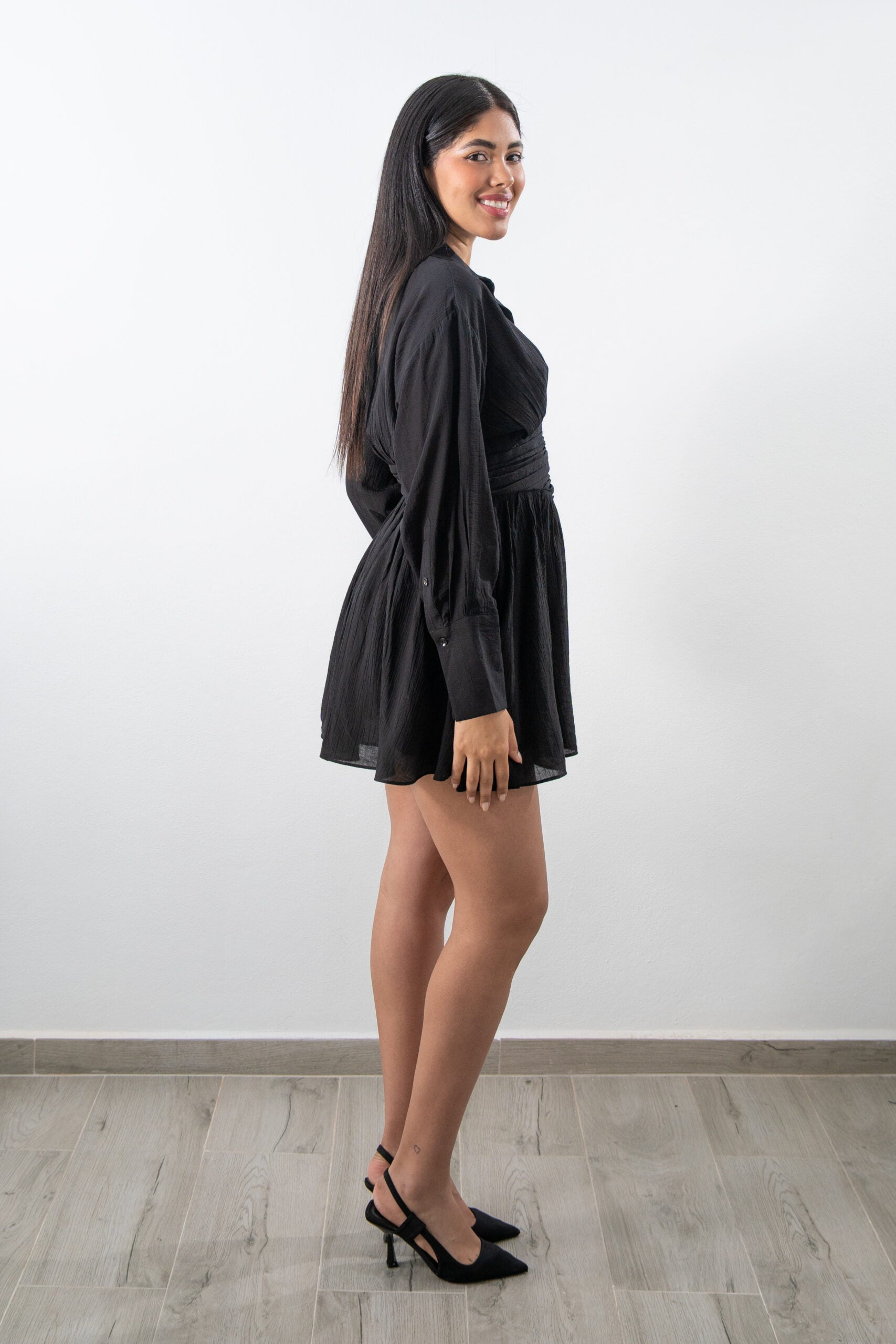 Vestido Camisero Mini Fruncido