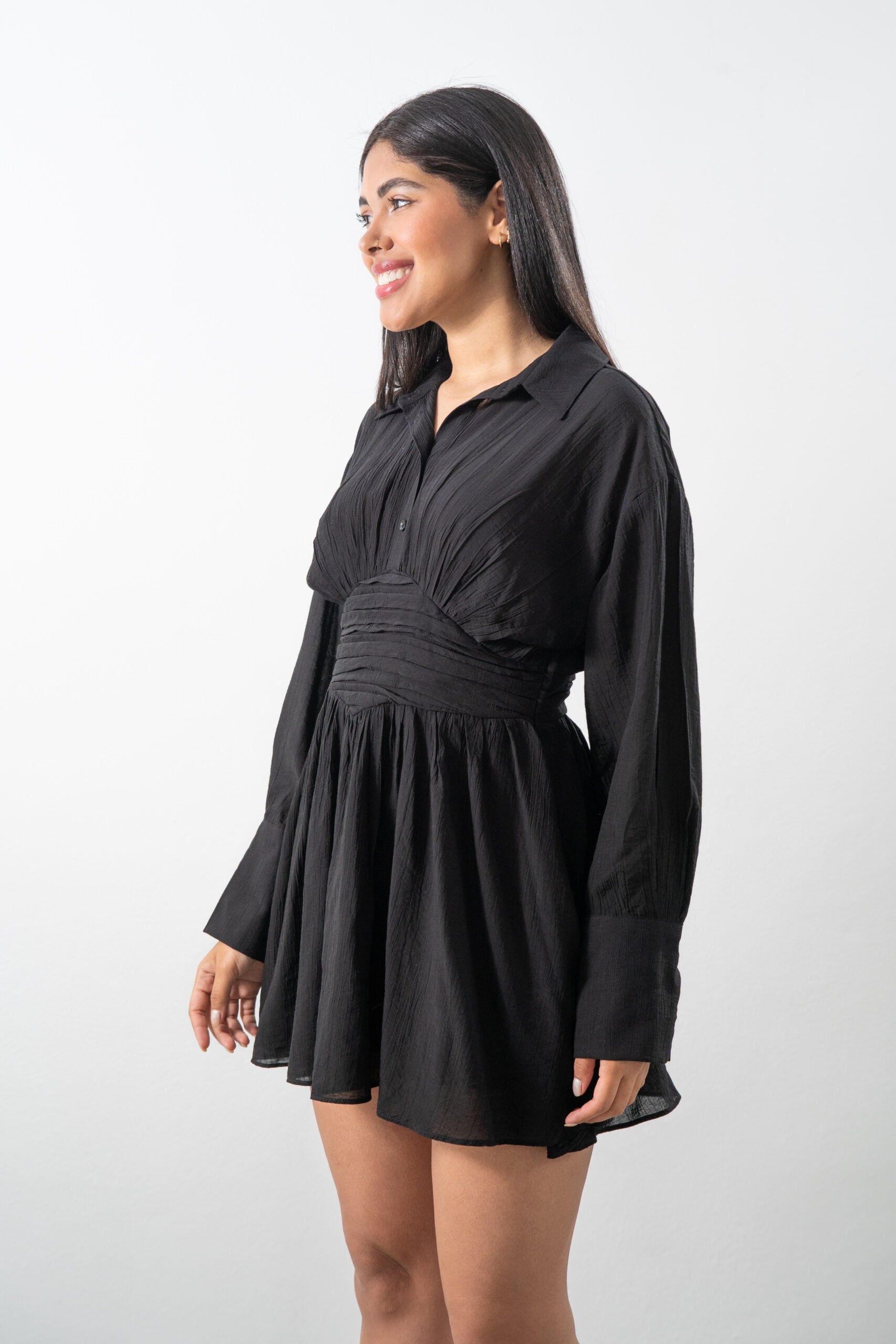 Vestido Camisero Mini Fruncido