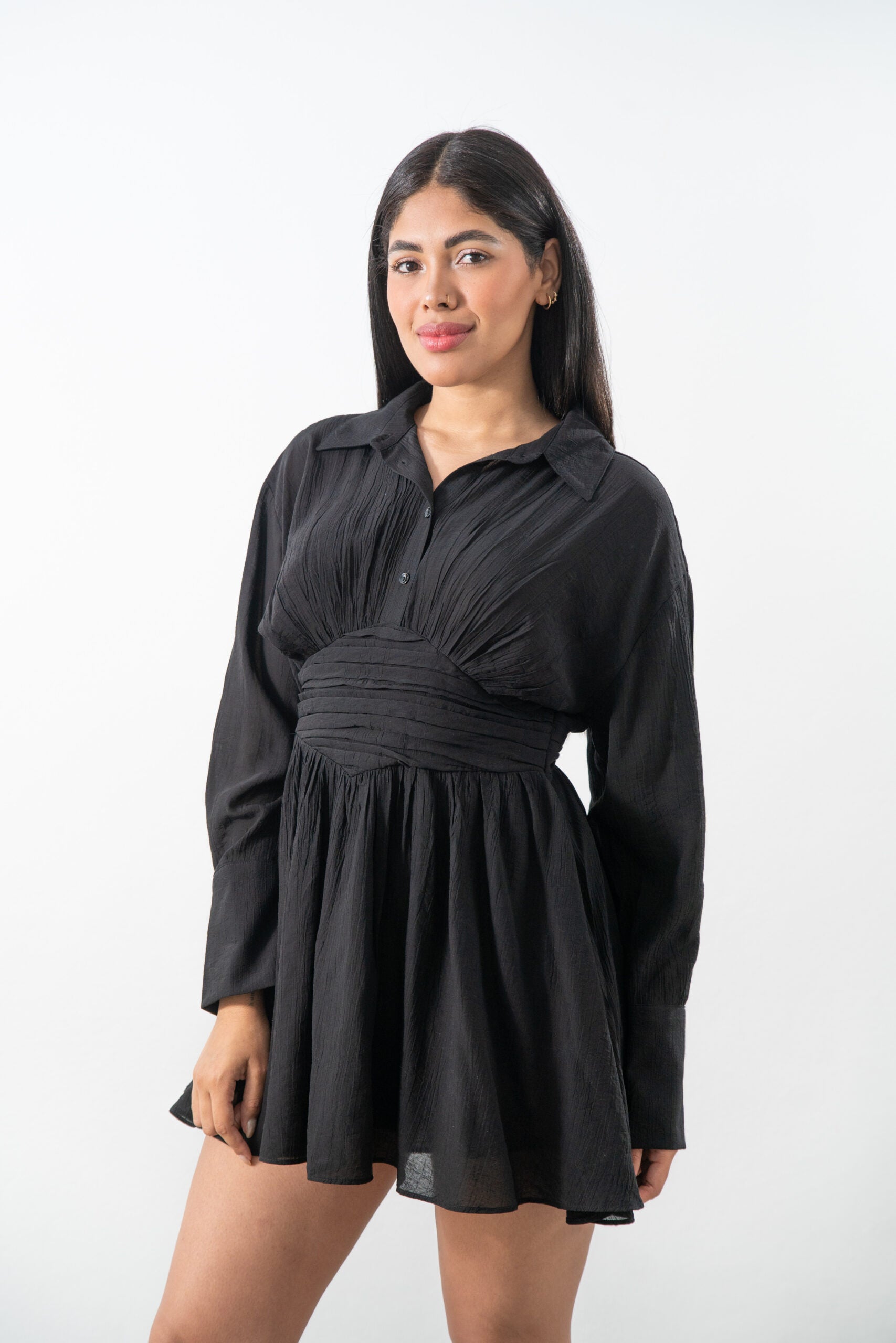 Vestido Camisero Mini Fruncido
