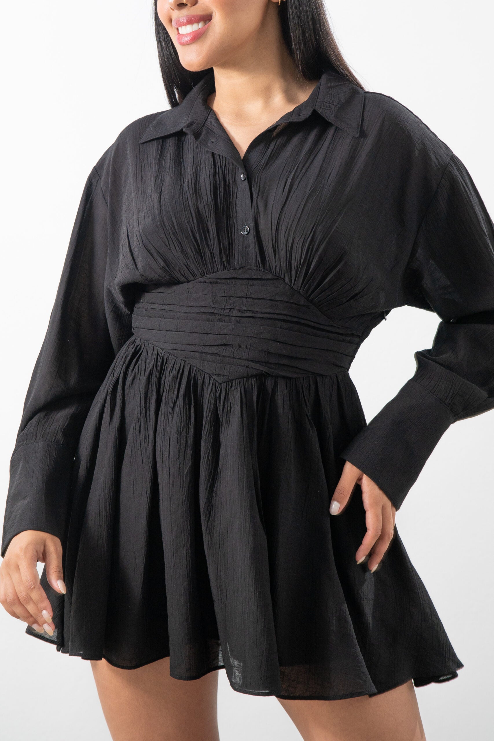 Vestido Camisero Mini Fruncido