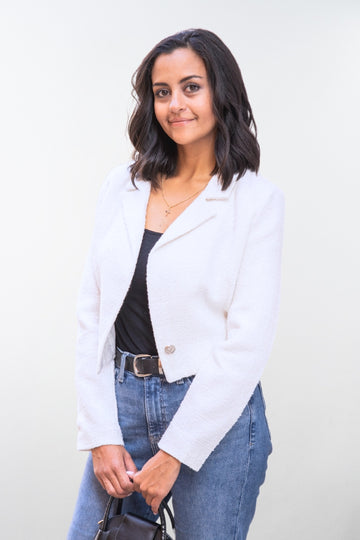 White Double-Breasted Short Blazer
