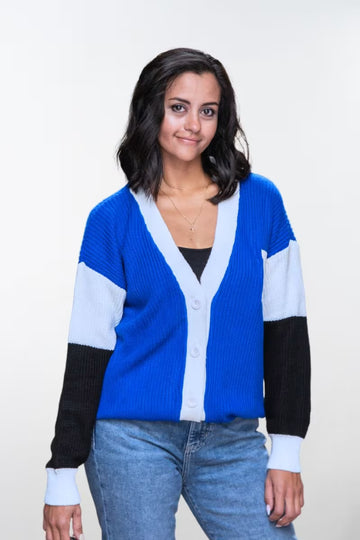 Cardigan Tricolor Tipo College con Botones Frontales