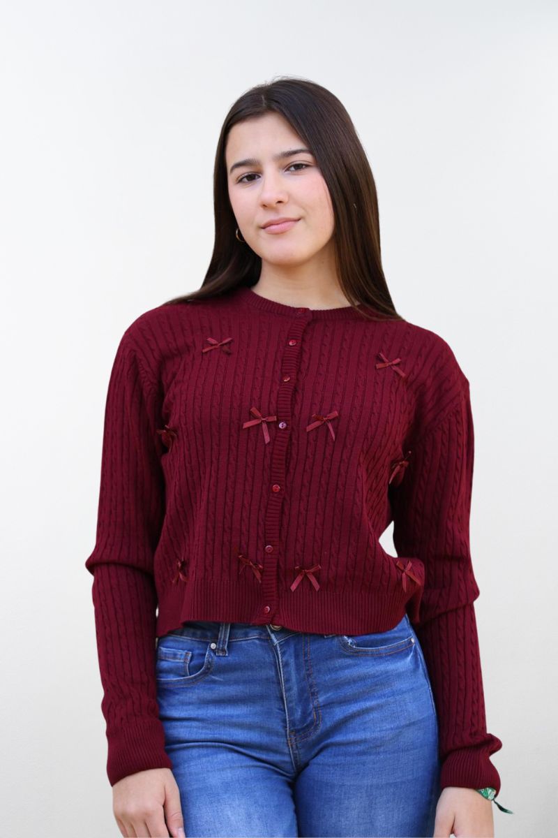 Sweater  con Lazos Decorativos y Textura Trenzada