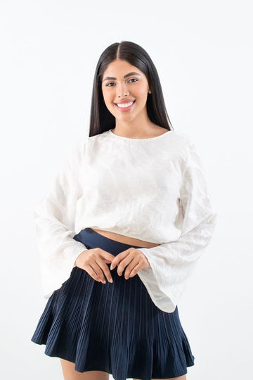 Blusa Ekru Manga Larga Acampanada