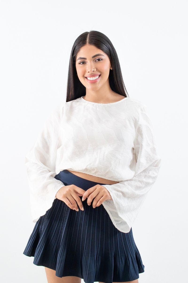 Blusa Ekru Manga Larga Acampanada