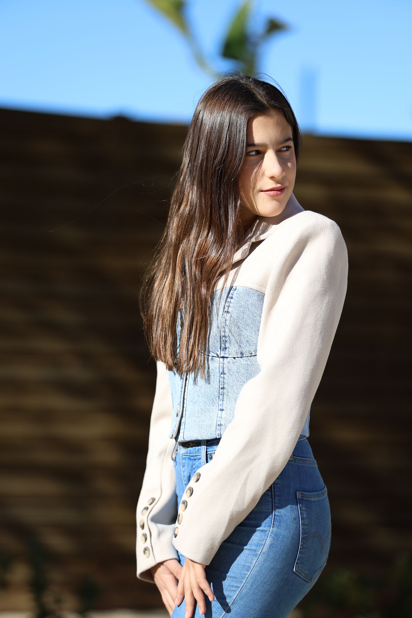 Chaqueta Jean Corte Blazer con Mangas de Lana