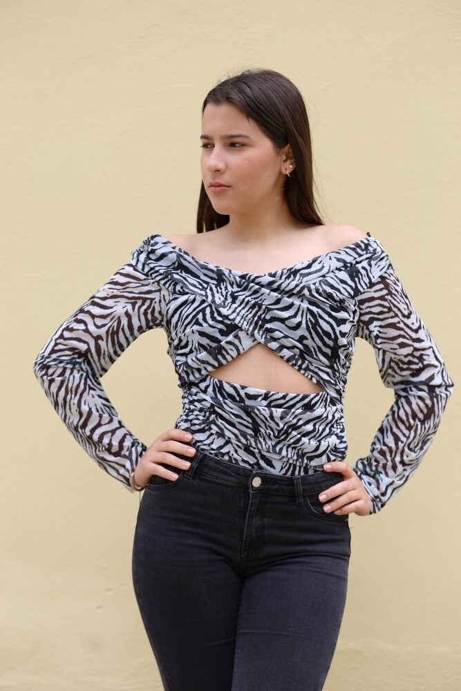 Body Estampado Zebra con Abertura Frontal